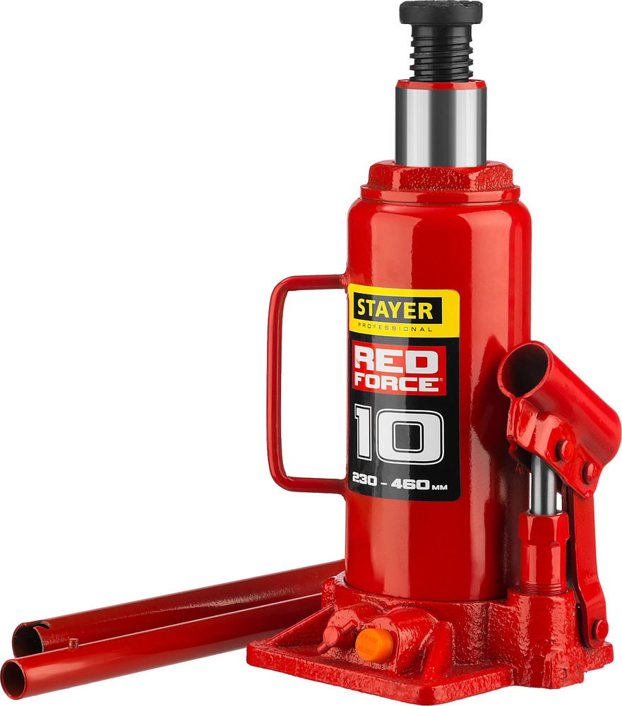 Домкрат бутылочный гидравлический 10 т, 230 - 460 мм RED FORCE Professional STAYER 43160-10