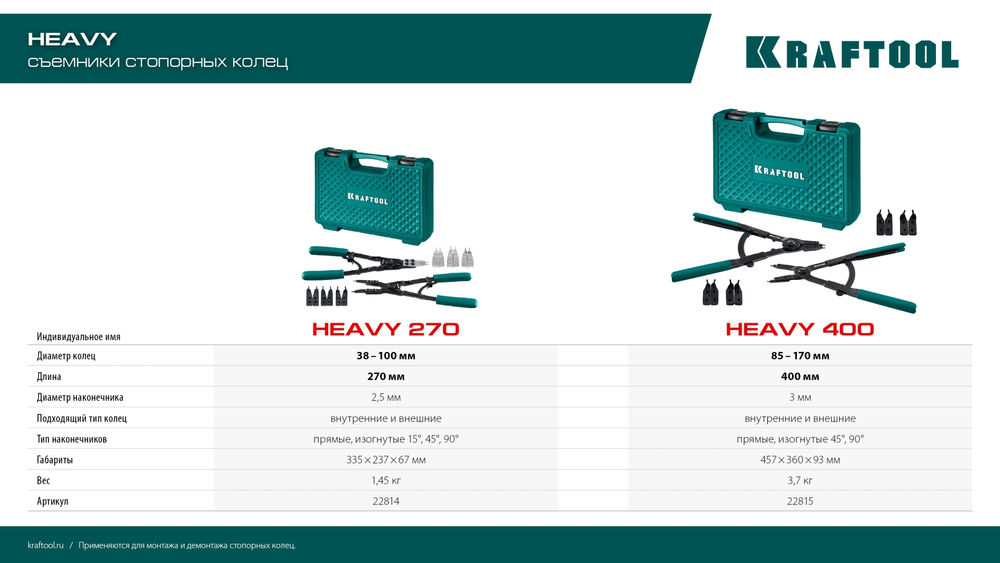 Съемник стопорных колец 400 внешний/внутренний HEAVY KRAFTOOL 22815