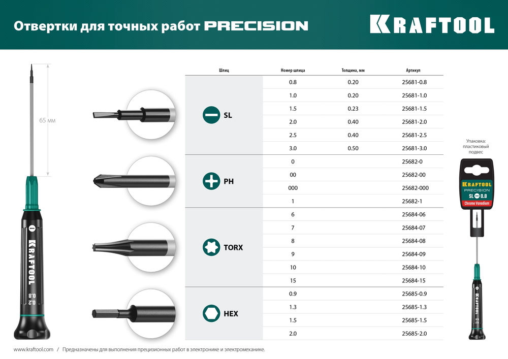 Отвертка для точных работ Precision SL3.0 KRAFTOOL 25681-3.0