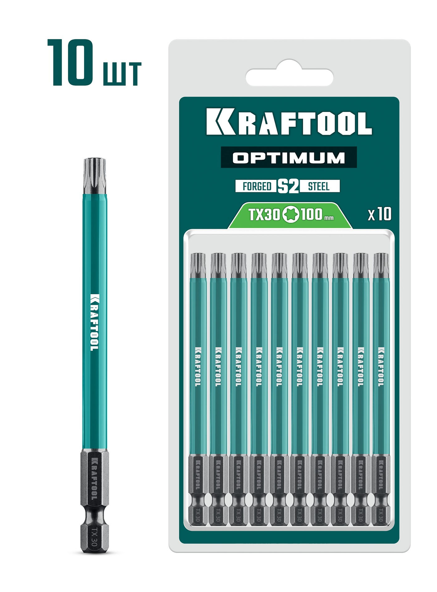 Биты OPTIMUM TX30 100 мм 10 штук KRAFTOOL 26126-30-100-S10