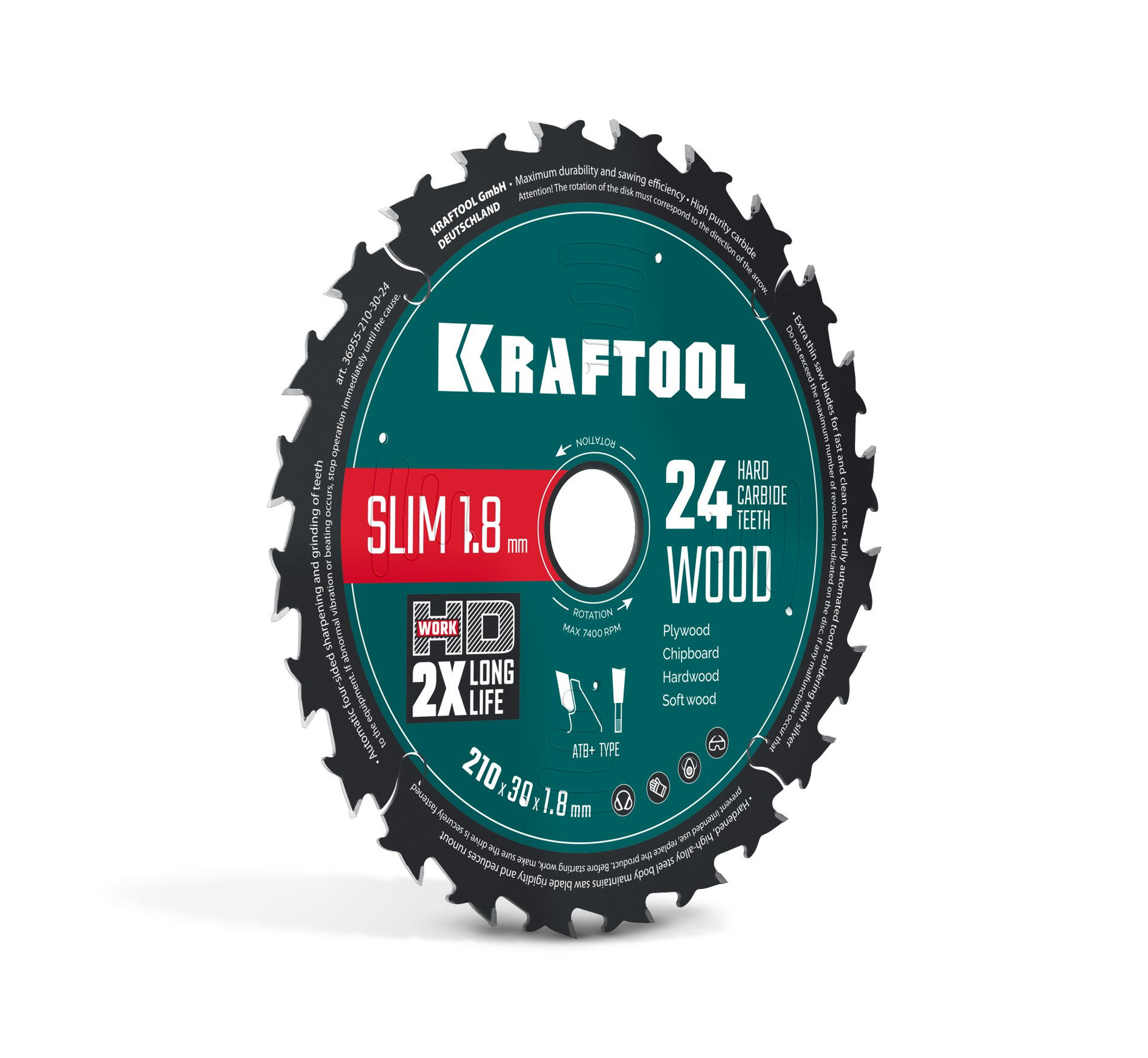 Диск пильный по дереву Slim wood cut, 210 х 30 x 1.8 мм, 24Т KRAFTOOL 36955-210-30-24