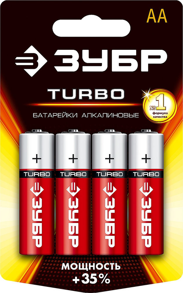 Батарейки алкалиновые TURBO, AA x 4, 1.5 В ЗУБР 59213-4C_z01