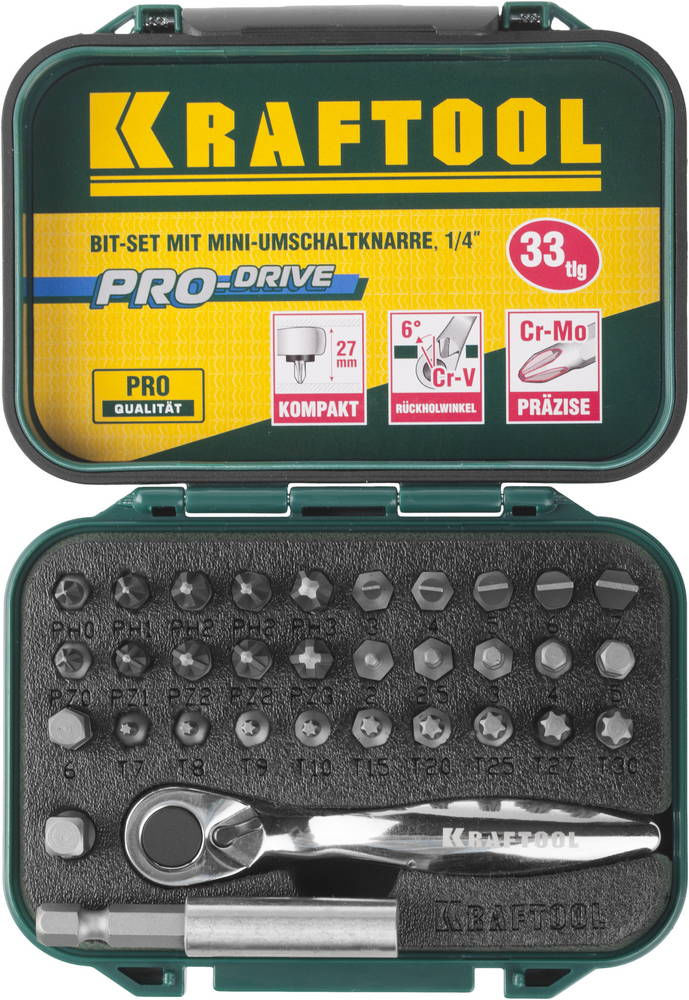 Набор бит с мини-трещоткой, 33 шт KRAFTOOL 26157-H33