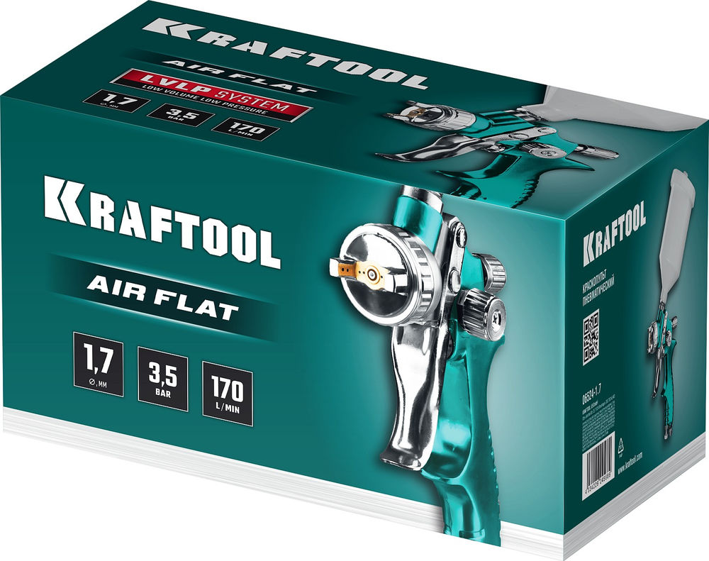 Пневматический краскопульт с верхним бачком AirFlat, LVLP, 1.7 мм KRAFTOOL 06524-1.7