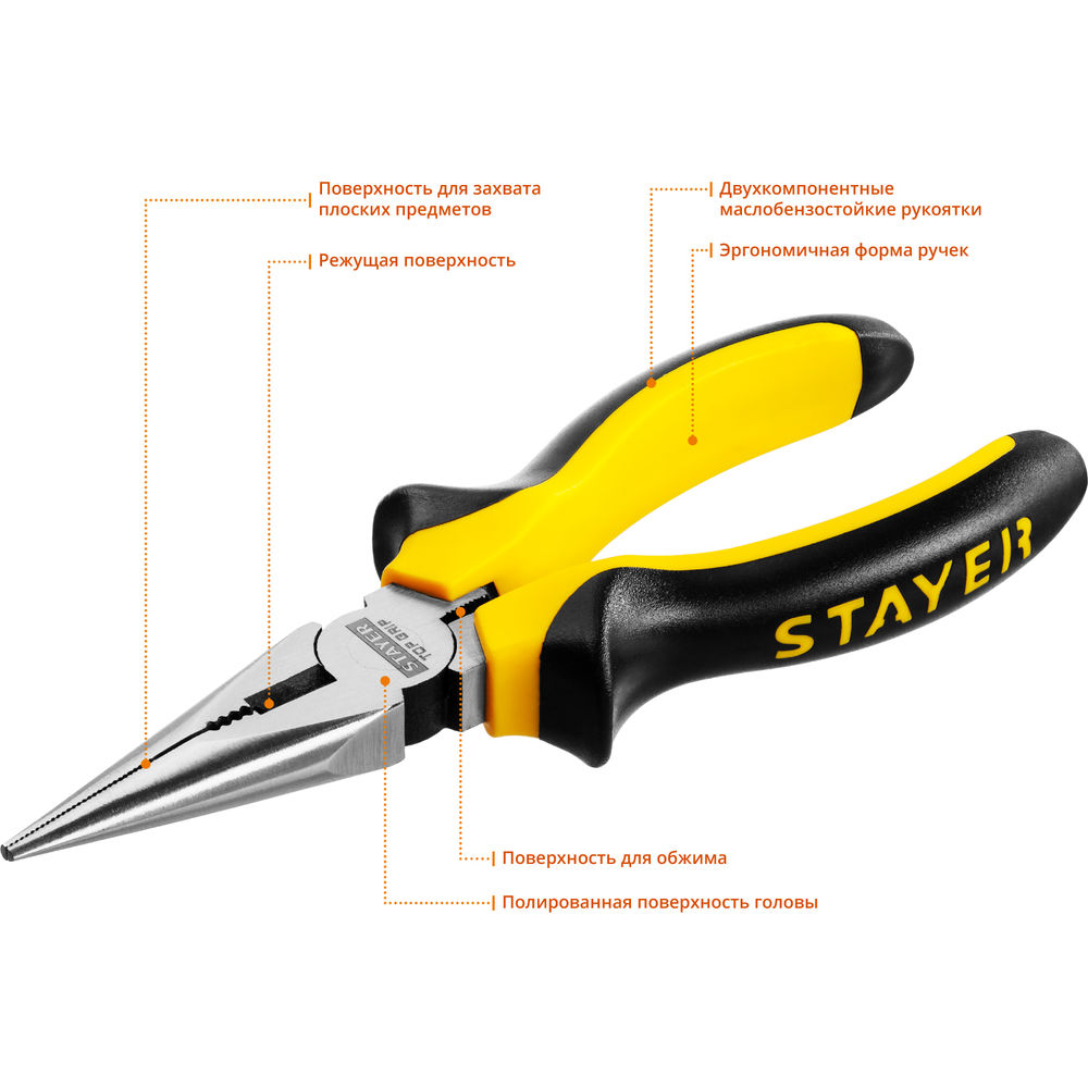 Тонкогубцы 160 мм TOPGrip STAYER 2205-3-16