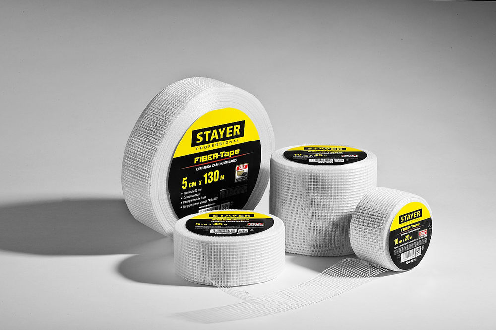 Серпянка самоклеящаяся FIBER-Tape, 10 см х 20 м, 3 х 3 мм STAYER Professional 1246-10-20