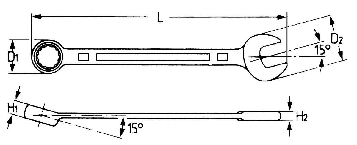 Ключ гаечный комбинированный 16 мм, Cr-V, хром, DIN 3113A, HEYCO HE-50810016080