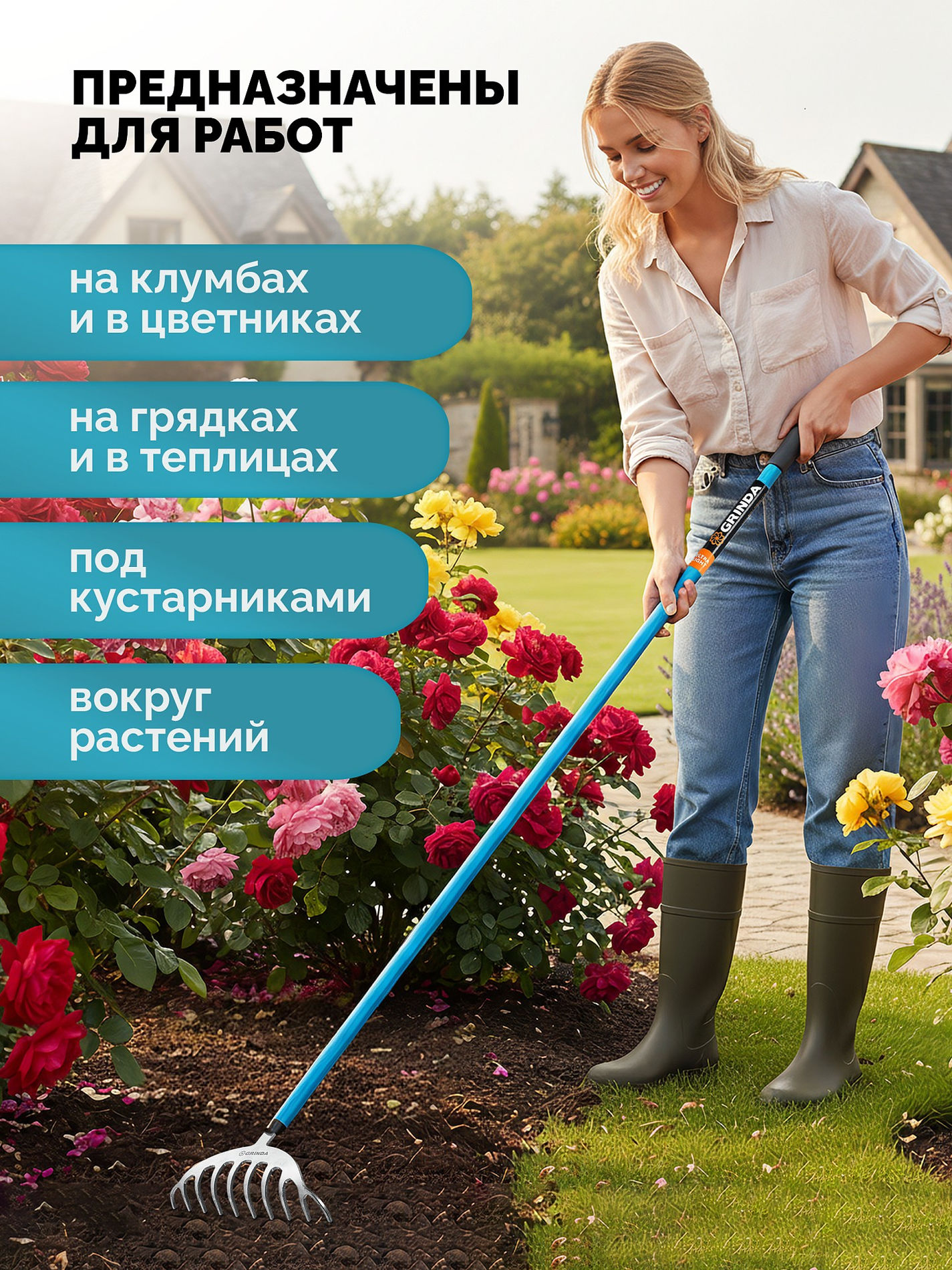 Грабли цветочные PROLine 250х70х1550 мм 10 зубьев алюминиевый черенок GRINDA SR-10 39483-10