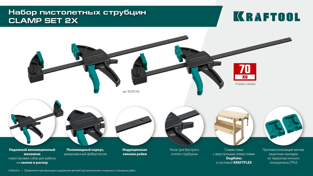 Набор пистолетных струбцин 2Х, 300/450 мм, 2 шт KRAFTOOL 32225-H2