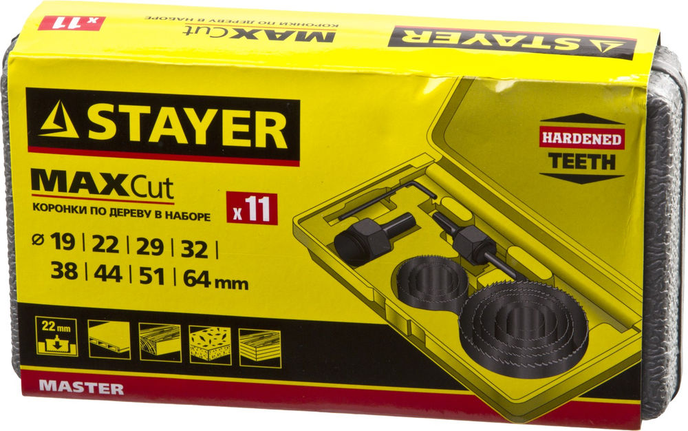 Набор кольцевых коронок по дереву 9 шт, 19-64 мм Maxcut STAYER 29600-H11