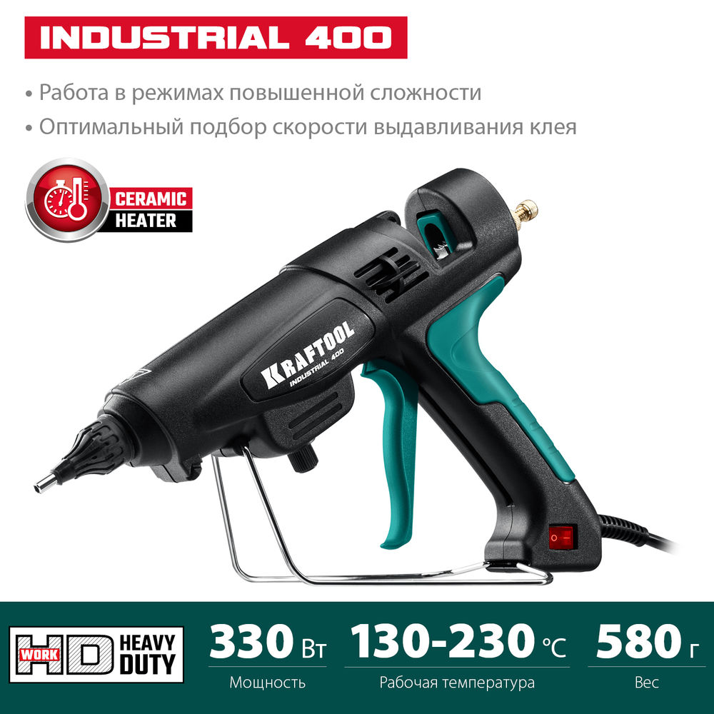 Электрический термоклеевой пистолет Industrial 400, d 11 - 12 мм, 50 г/мин, 130 - 230°C KRAFTOOL 06843-300-12