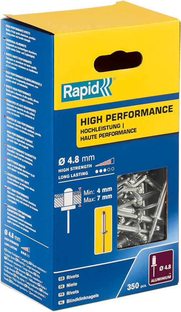 Алюминиевая высокопроизводительная заклепка R:High-performance-rivet, 4.8 х 10 мм, 350 шт RAPID 5001435