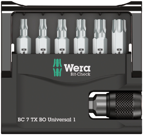 Набор бит с битодержателем 7 TX BO Universal 1, отверстие под штифт, 7 пр., 1/4 C6.3 Bit-Check WE-056158