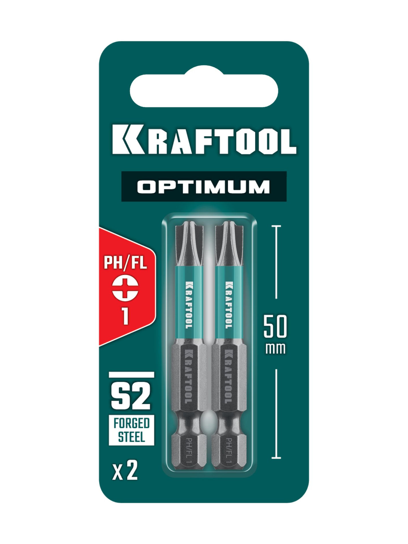 KRAFTOOL OPTIMUM PH/FL 1, 50 мм, 2 шт, биты (261221-1-50-2)