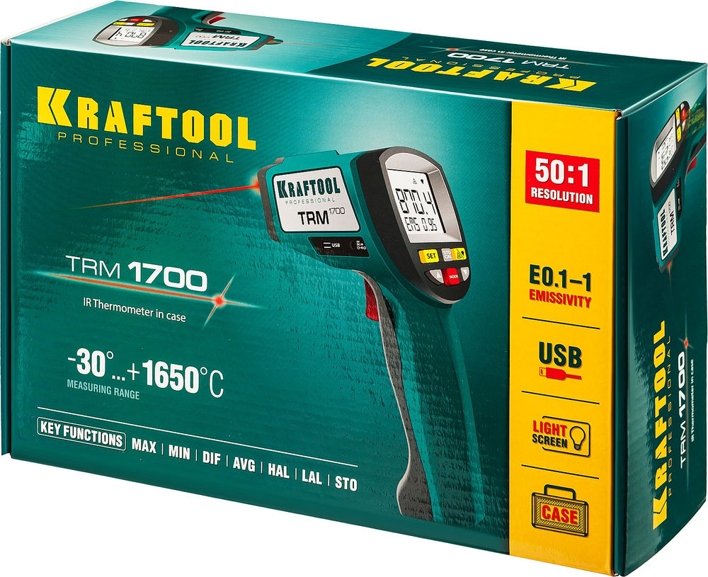 Пирометр инфракрасный TRM-1700, –30° +1650°С KRAFTOOL 45701-1650