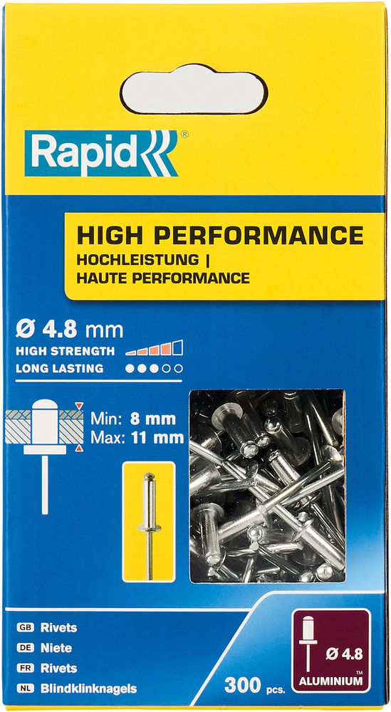 Алюминиевая высокопроизводительная заклепка R:High-performance-rivet, 4.8 х 14 мм, 300 шт RAPID 5001437